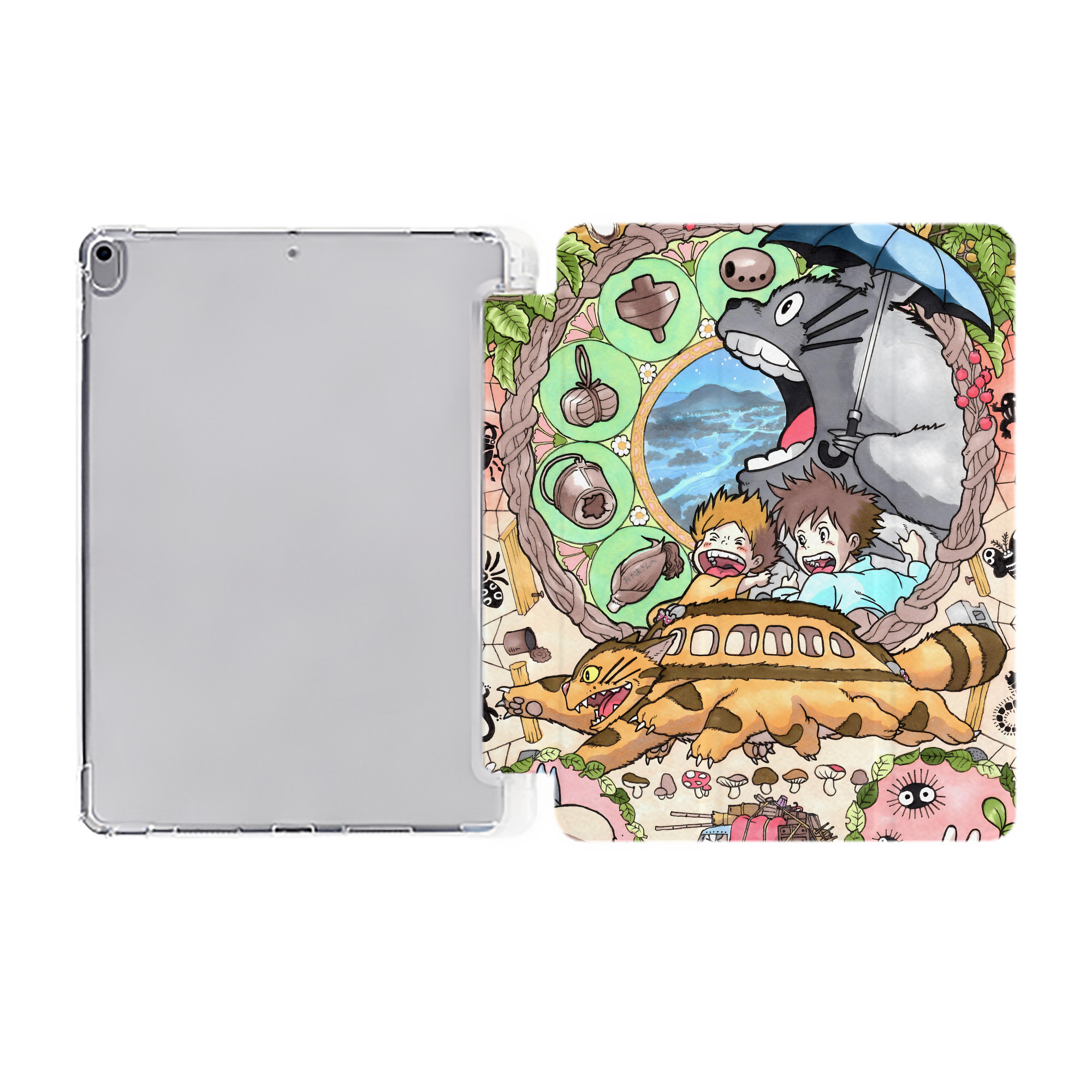 （画像用） となりのトトロ 草壁メイ 草壁サツキ My Neighbor Totoro Satsuki Kusakabe Mei Kusakabe IPad ケース ペン収納付き 三つ折りスタンド PUレザー×シリコン 対応機種9.5/10.5/10.9インチ